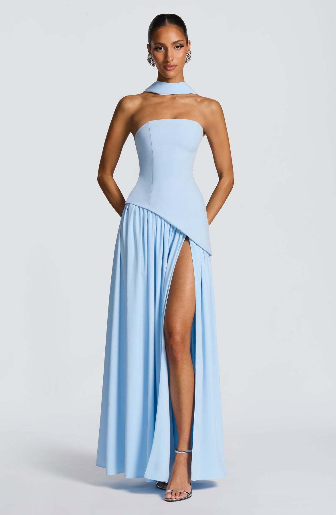 Colour-Block Strapless Maxi Dress with High Slit — view 10