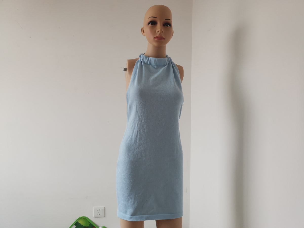 Colour-Block Open-Back Knit Midi Dress