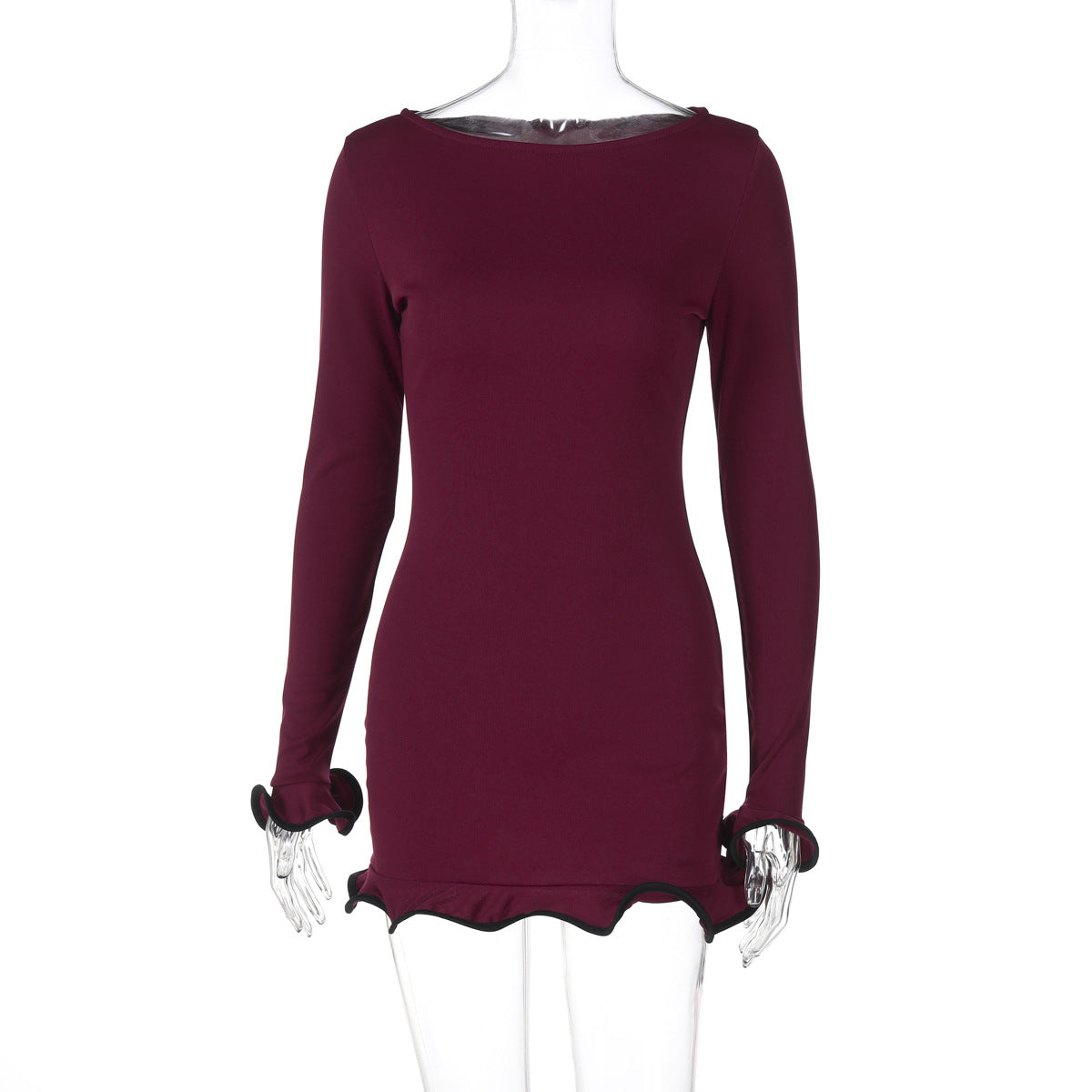 Ruffle-Hem Long-Sleeve Bodycon Mini Dress — view 5