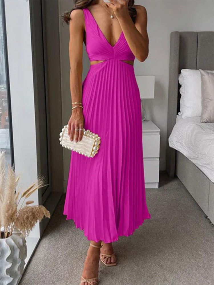 V-Neck Pleated Backless Maxi Sundress — view 6