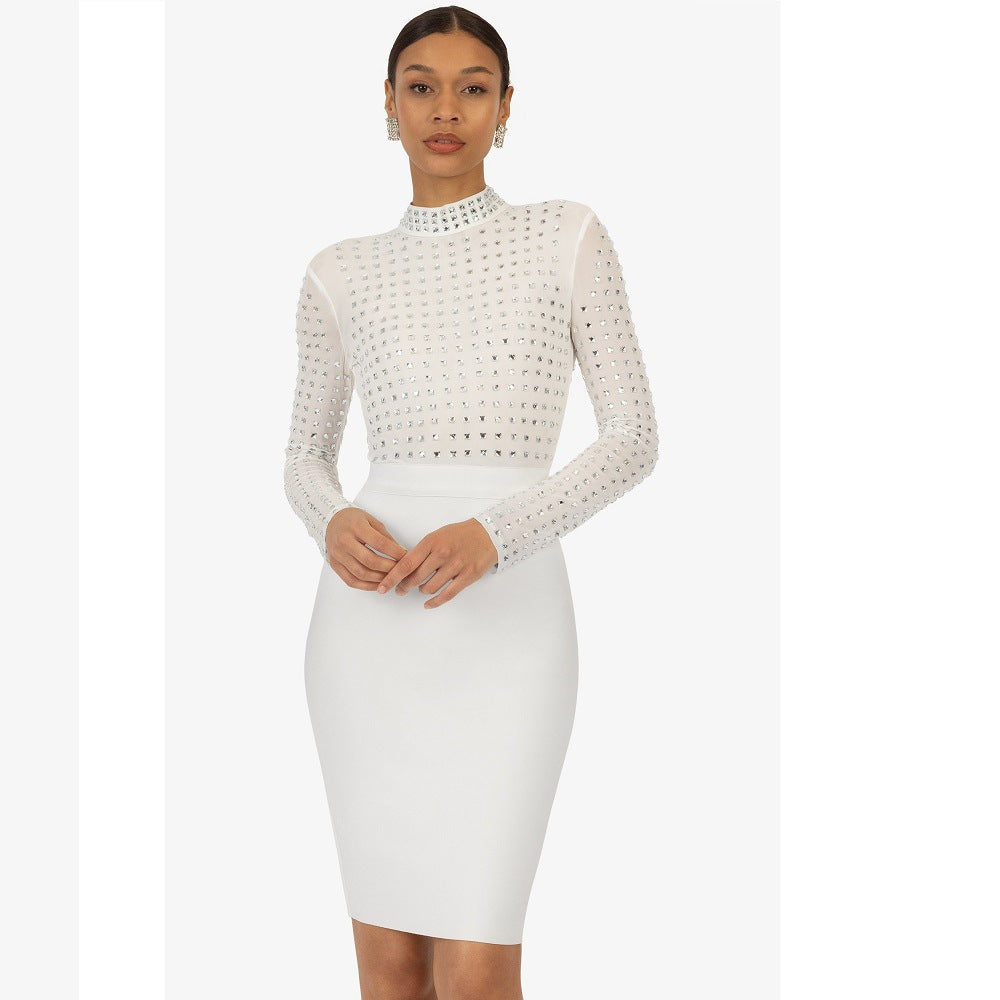 Rhinestone Mesh-Panel Bodycon Midi Dress — view 5