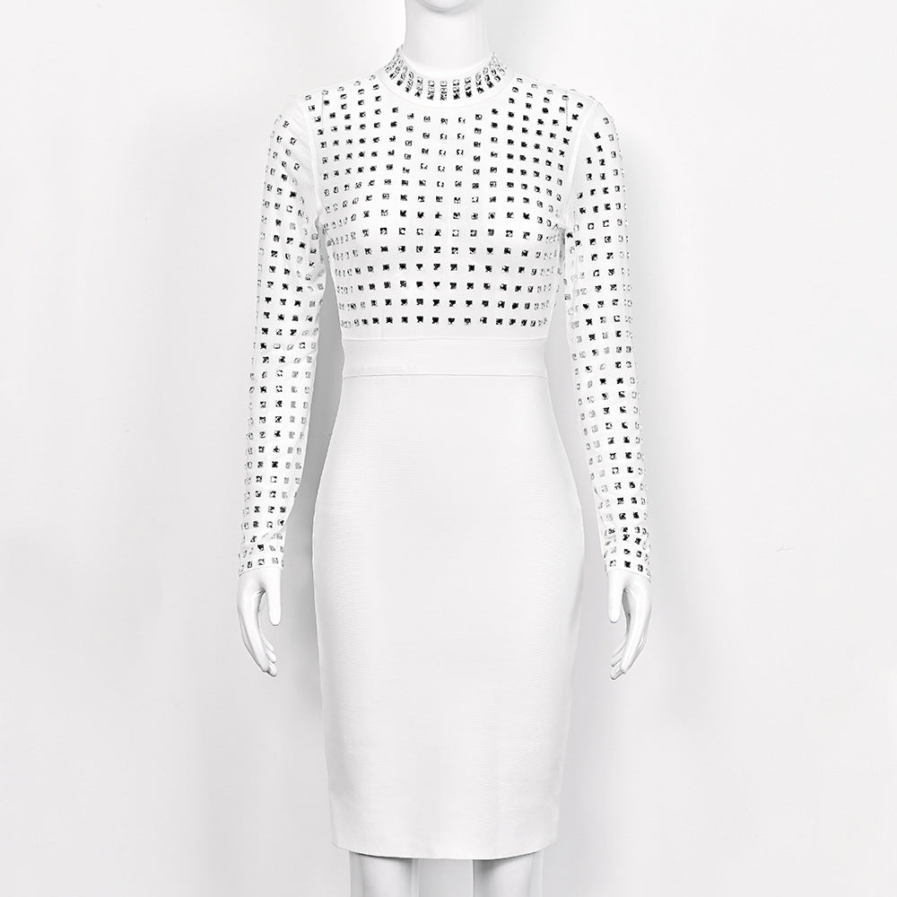 Rhinestone Mesh-Panel Bodycon Midi Dress — view 4