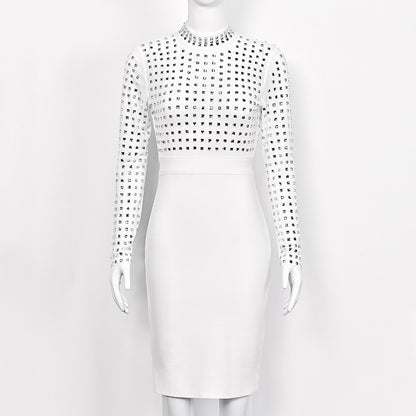 Rhinestone Mesh-Panel Bodycon Midi Dress — view 4
