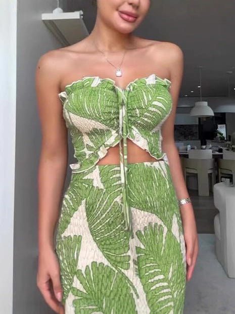 Strapless Pleated Tube Midi Dress — view 4