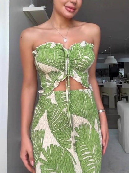 Strapless Pleated Tube Midi Dress — view 4
