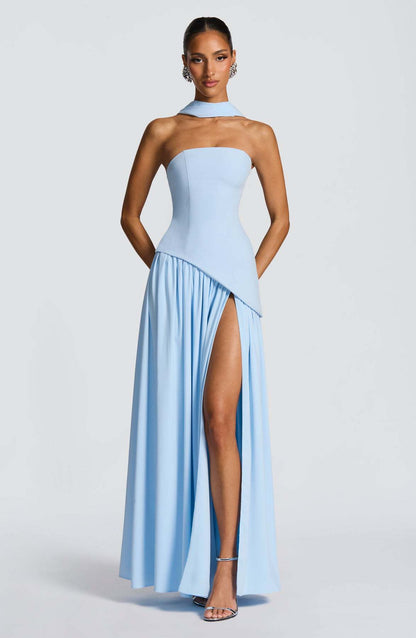 Colour-Block Strapless Maxi Dress with High Slit — view 10