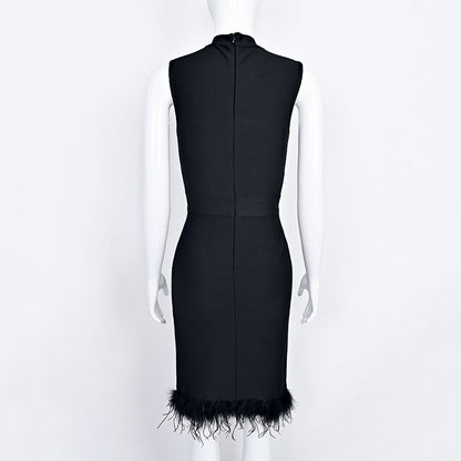 Feather-Trim Rhinestone Buckle Midi Dress — view 5