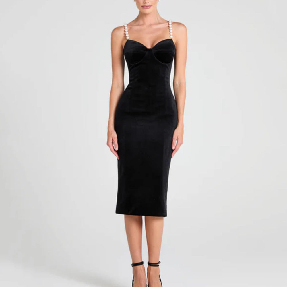 Velvet Backless V-Neck Bodycon Midi Dress