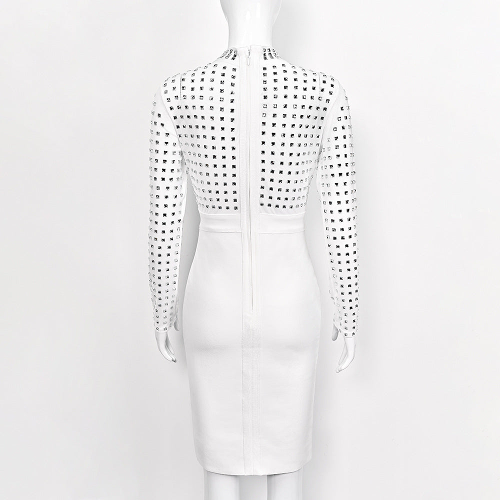 Rhinestone Mesh-Panel Bodycon Midi Dress — view 3