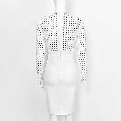 Rhinestone Mesh-Panel Bodycon Midi Dress — view 3