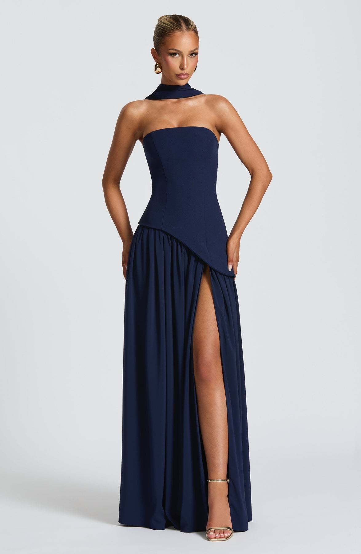 Colour-Block Strapless Maxi Dress with High Slit — view 6
