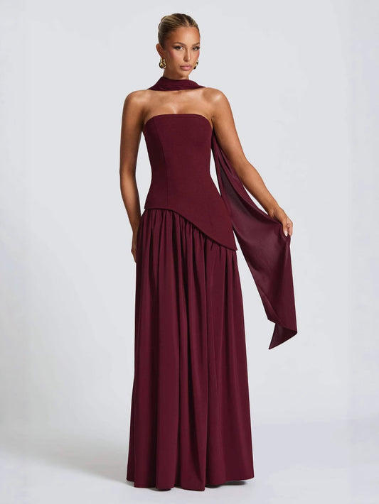 Colour-Block Strapless Maxi Dress with High Slit — view 2