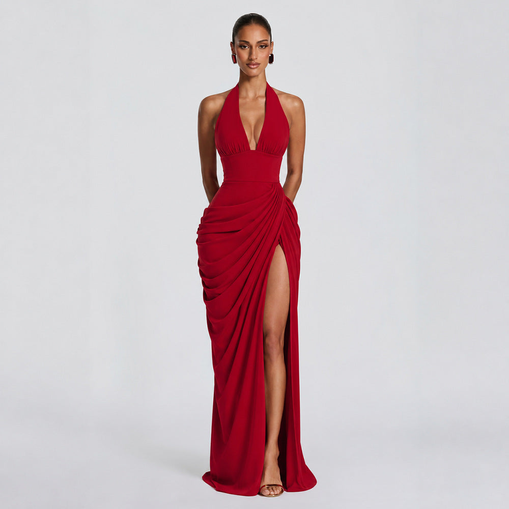 Pleated Halter Neck Maxi Dress — view 5
