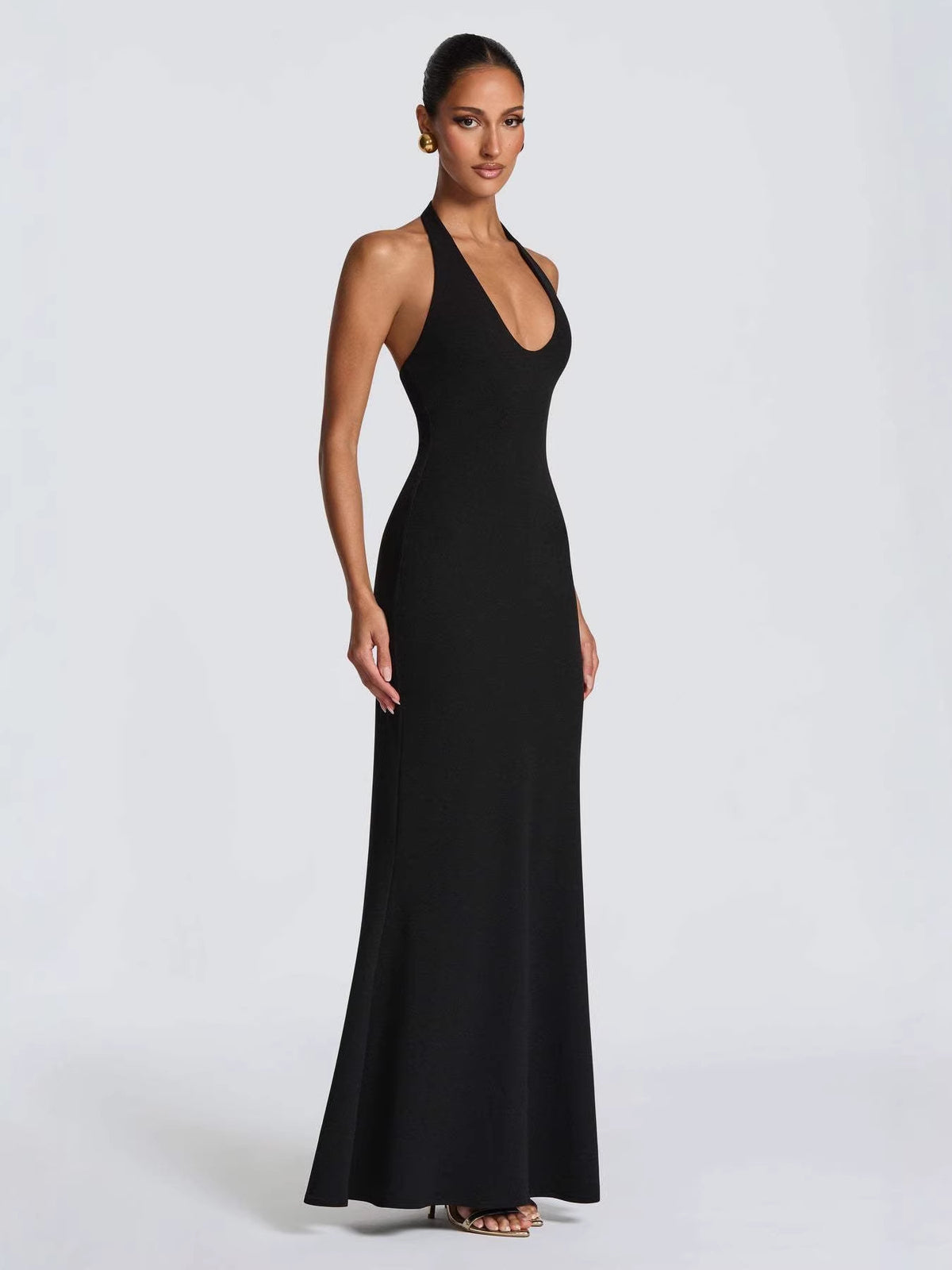 Deep V Halter Mermaid Gown — view 3