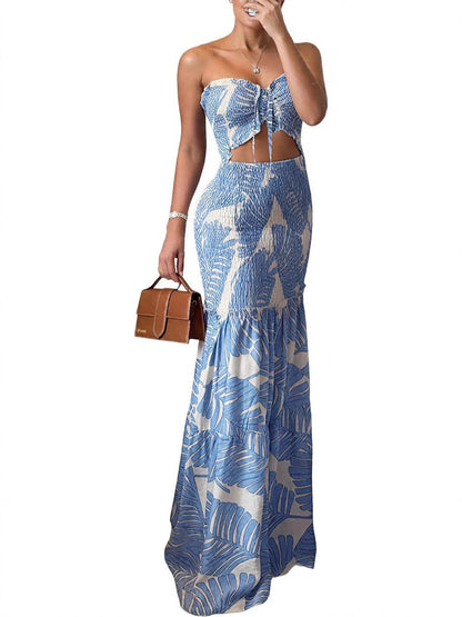 Strapless Pleated Tube Midi Dress