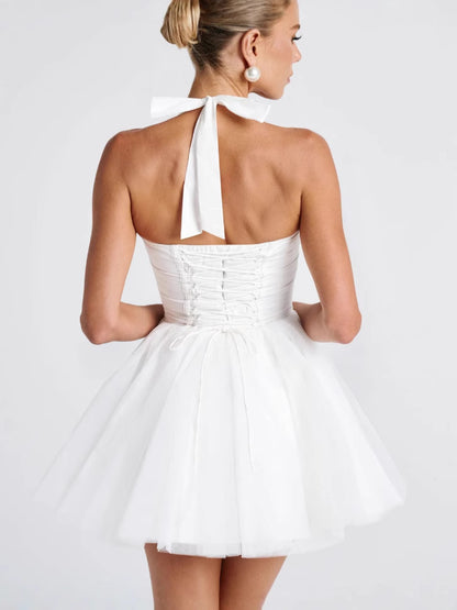Halter Lace-Up Puff-Skirt Mini Dress — view 5