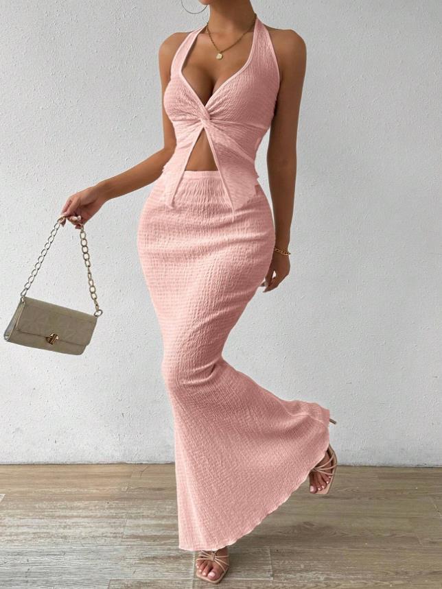 Twist-Front Halter & Fishtail Maxi Skirt Set — view 4