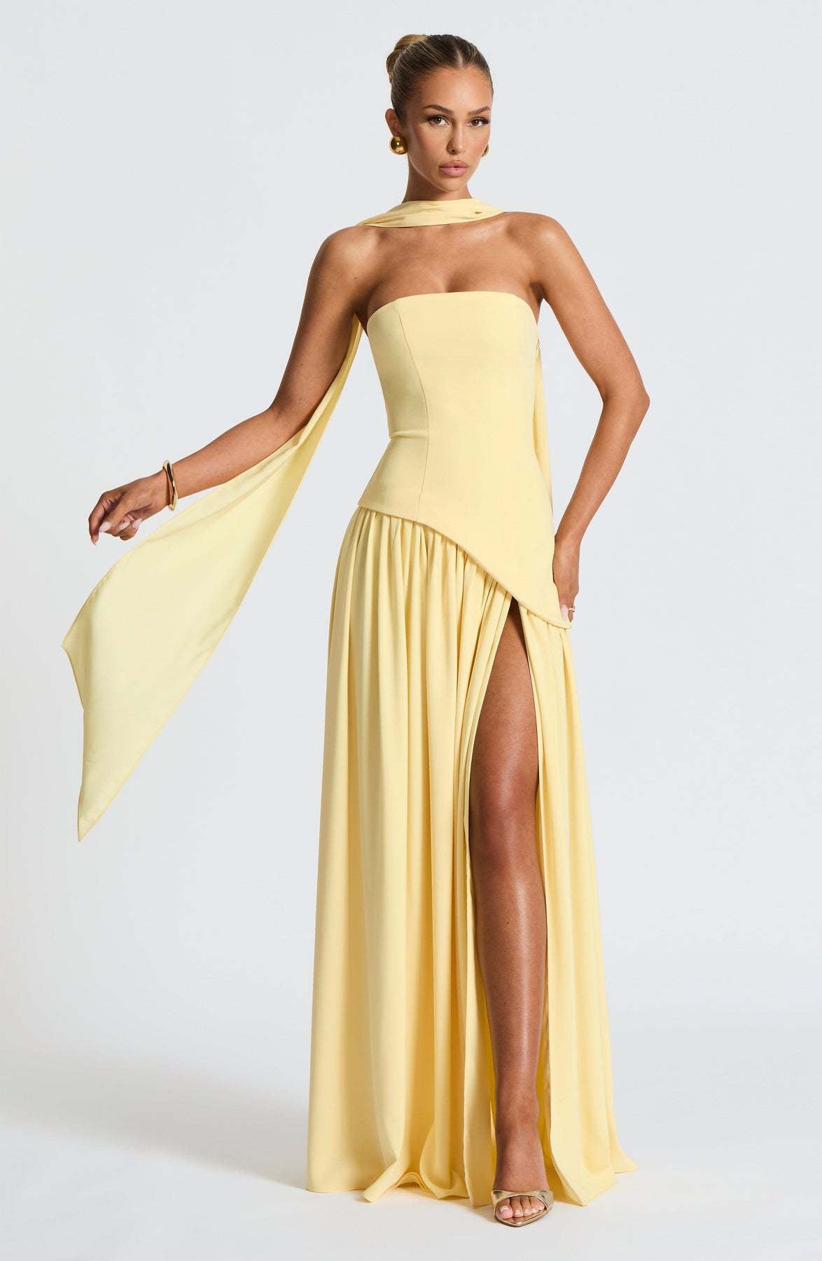 Colour-Block Strapless Maxi Dress with High Slit — view 5
