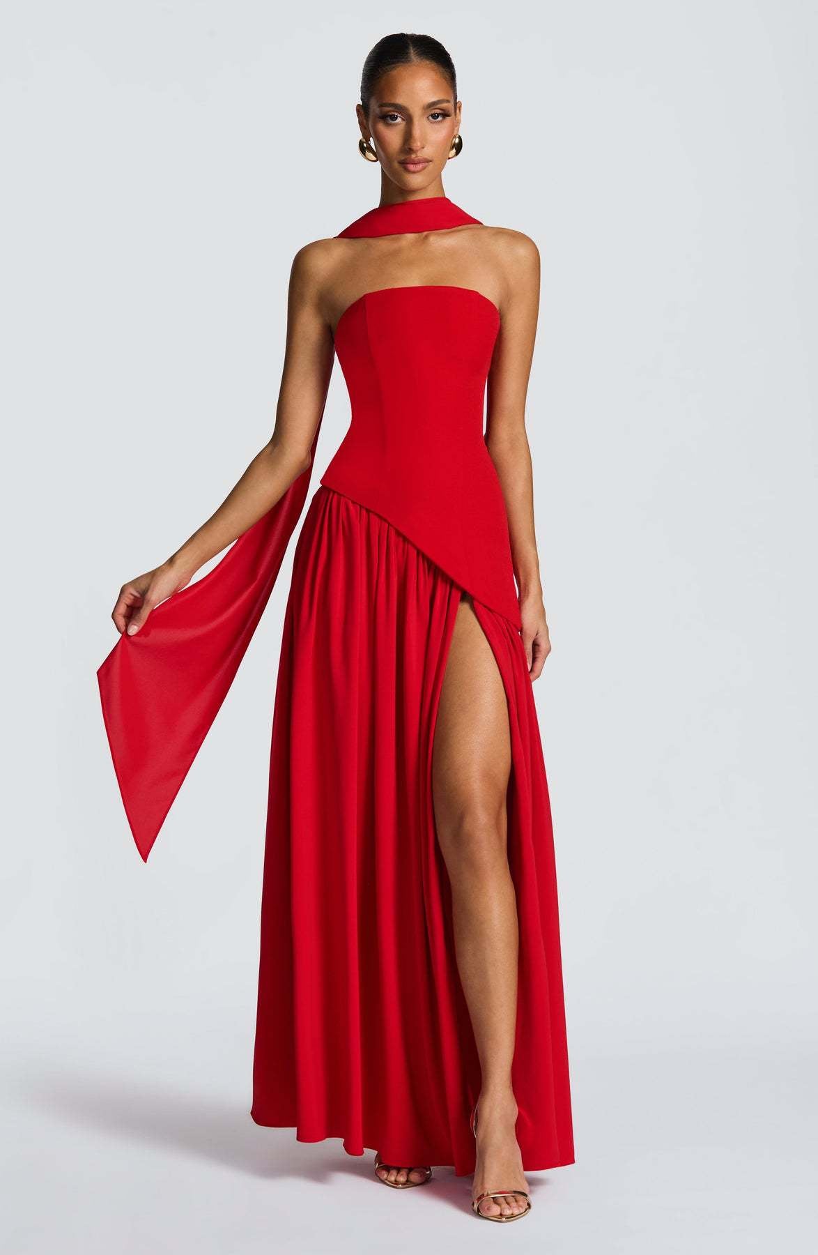 Colour-Block Strapless Maxi Dress with High Slit — view 8