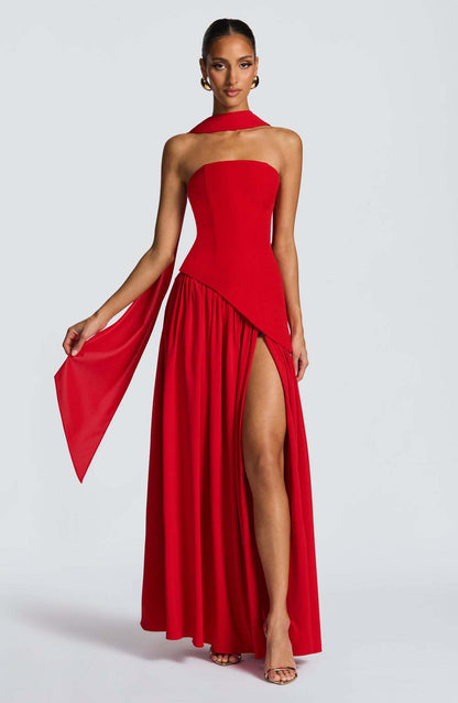 Colour-Block Strapless Maxi Dress with High Slit — view 8