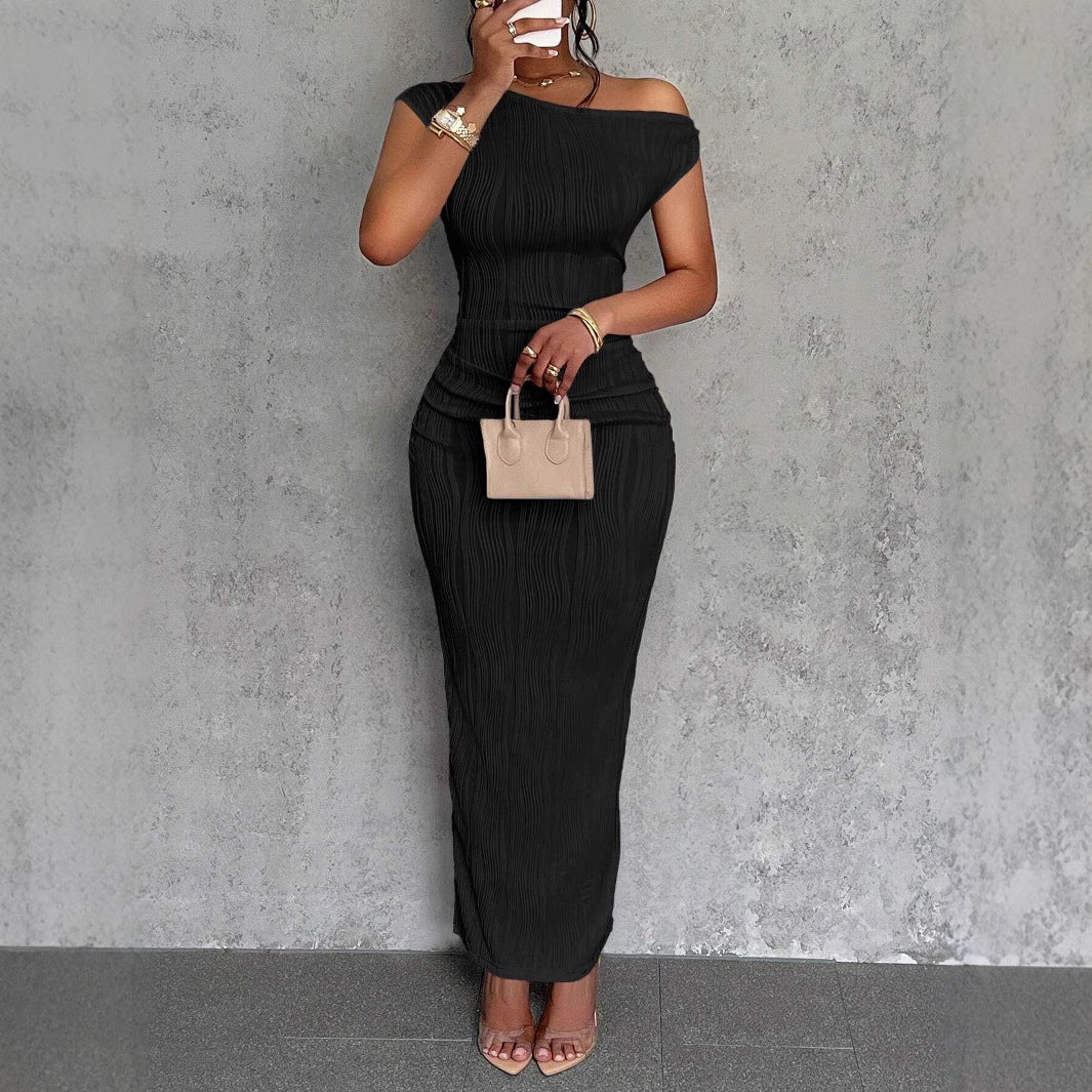 Textured Off-Shoulder Bodycon Maxi Dress
