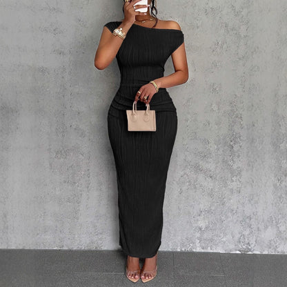 Textured Off-Shoulder Bodycon Maxi Dress