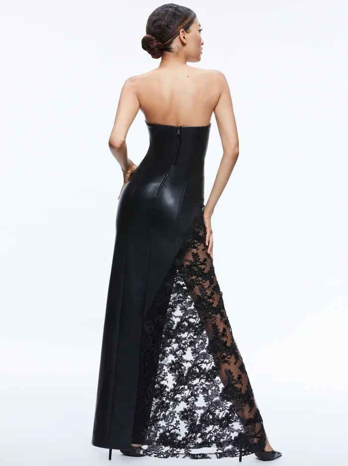 Faux-Leather & Lace Strapless Maxi Gown — view 5