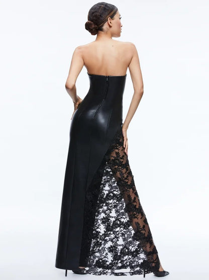 Faux-Leather & Lace Strapless Maxi Gown — view 5