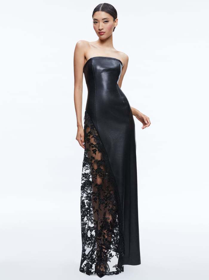 Faux-Leather & Lace Strapless Maxi Gown — view 3