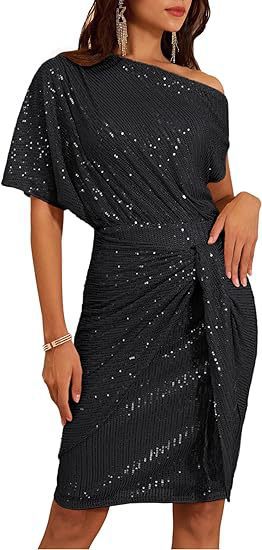 Sequin-Trim One-Shoulder Pleated Midi Dress — view 9