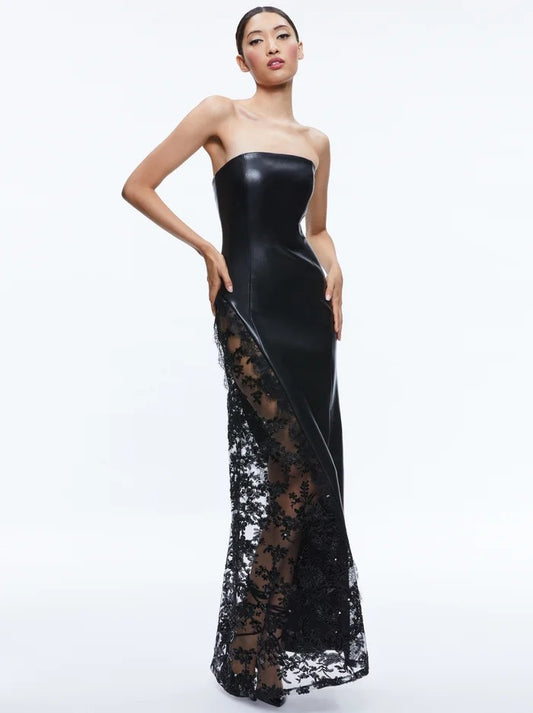 Faux-Leather & Lace Strapless Maxi Gown — view 2