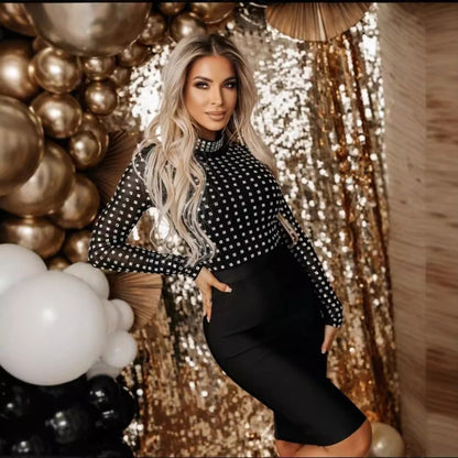 Rhinestone Mesh-Panel Bodycon Midi Dress — view 6