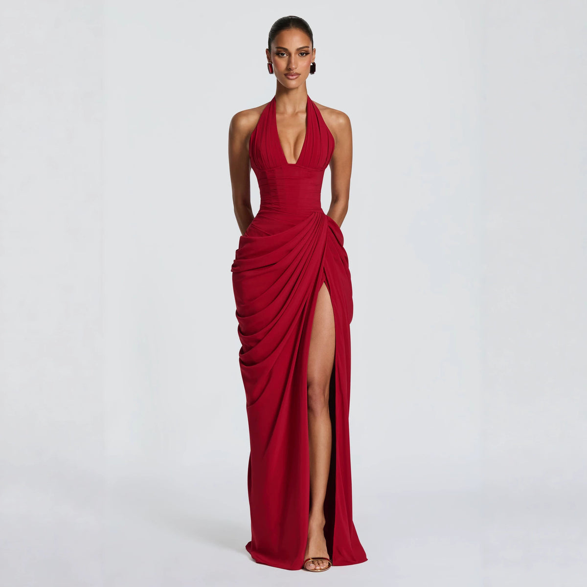 Pleated Halter Neck Maxi Dress — view 2
