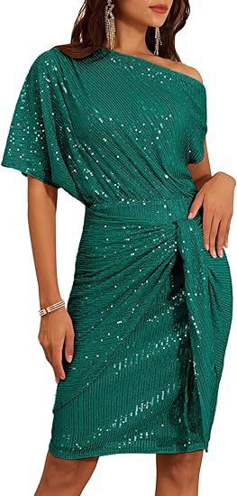 Sequin-Trim One-Shoulder Pleated Midi Dress — view 10