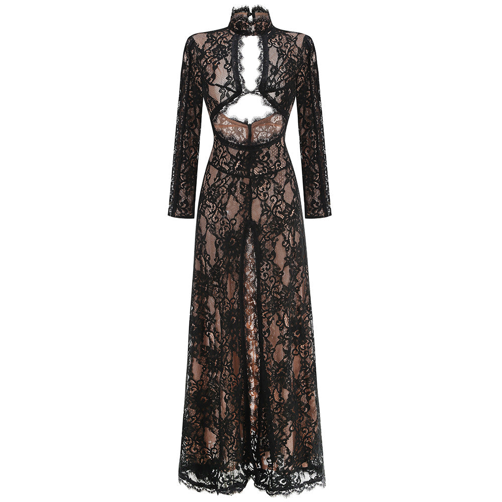 Sheer Lace & Mesh Open-Back Maxi Dress — view 5