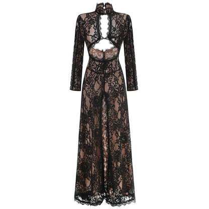 Sheer Lace & Mesh Open-Back Maxi Dress — view 5