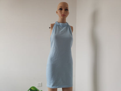 Colour-Block Open-Back Knit Midi Dress