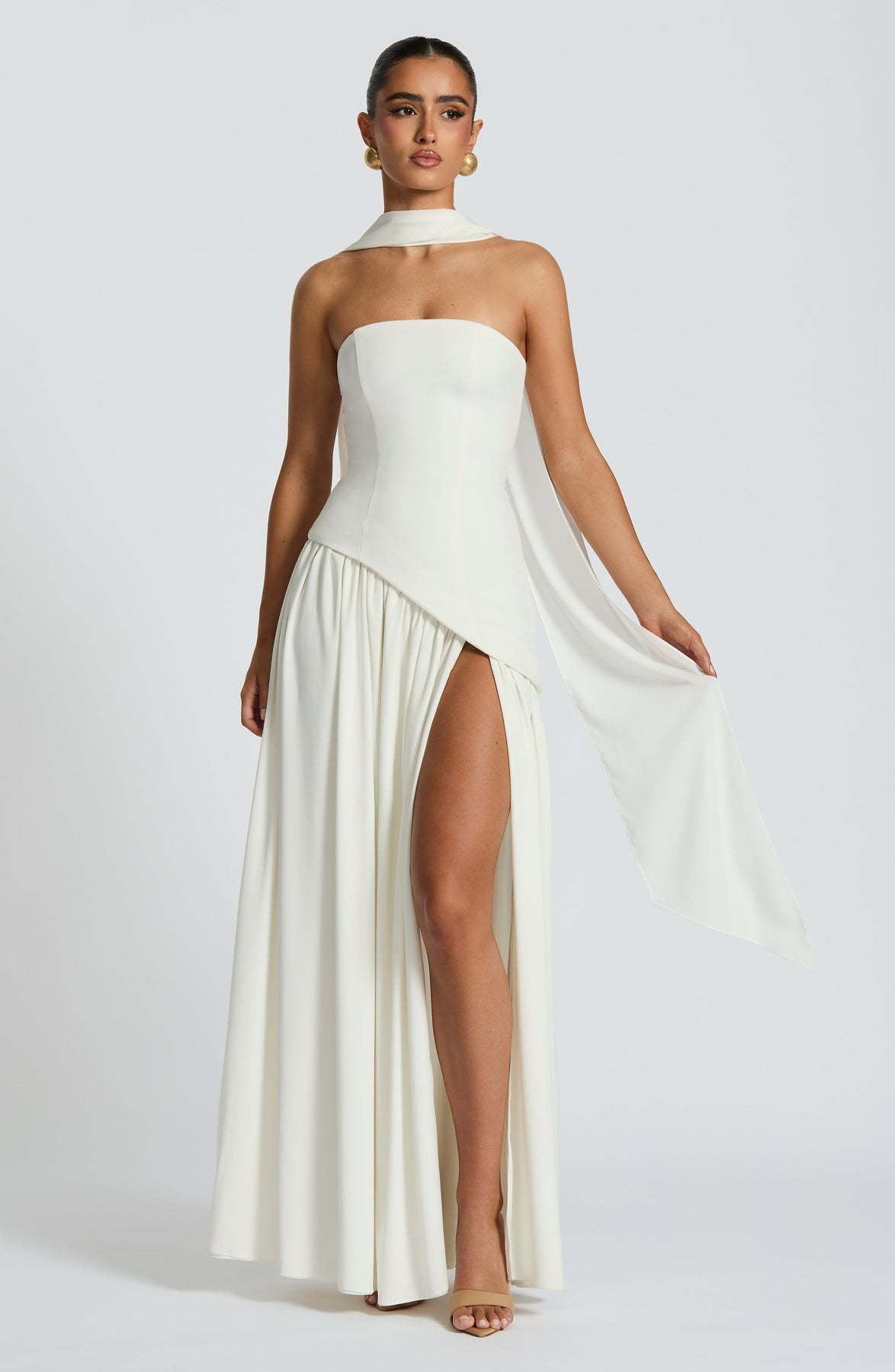 Colour-Block Strapless Maxi Dress with High Slit — view 7