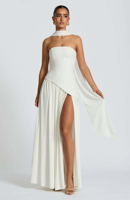 Colour-Block Strapless Maxi Dress with High Slit — view 7