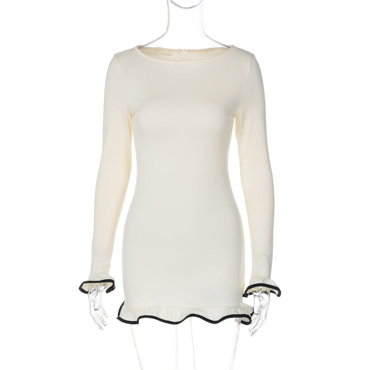 Ruffle-Hem Long-Sleeve Bodycon Mini Dress — view 4