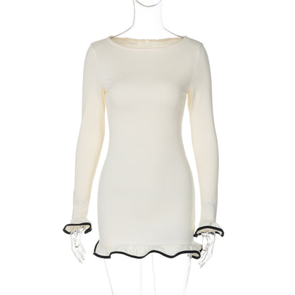 Ruffle-Hem Long-Sleeve Bodycon Mini Dress — view 4