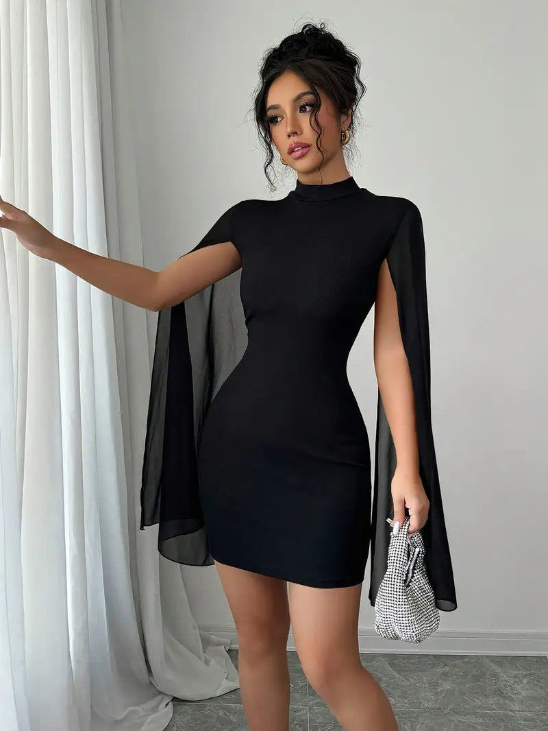 Ribbed-Knit Cape-Sleeve Bodycon Midi Dress — view 3