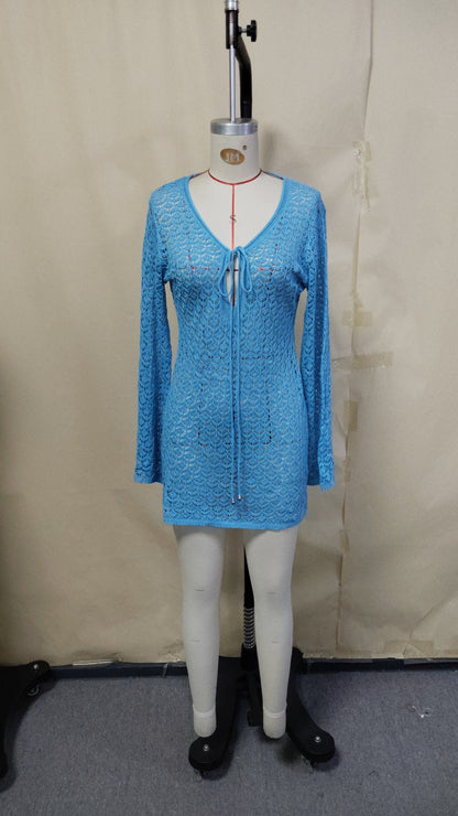 V-Neck Knit Beach Cover-Up Dress — view 8