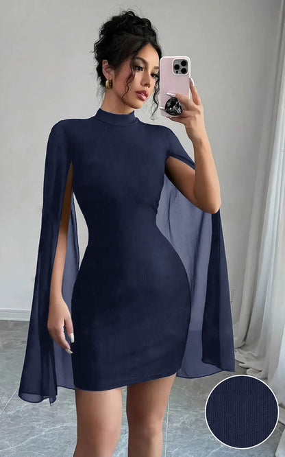 Ribbed-Knit Cape-Sleeve Bodycon Midi Dress — view 8