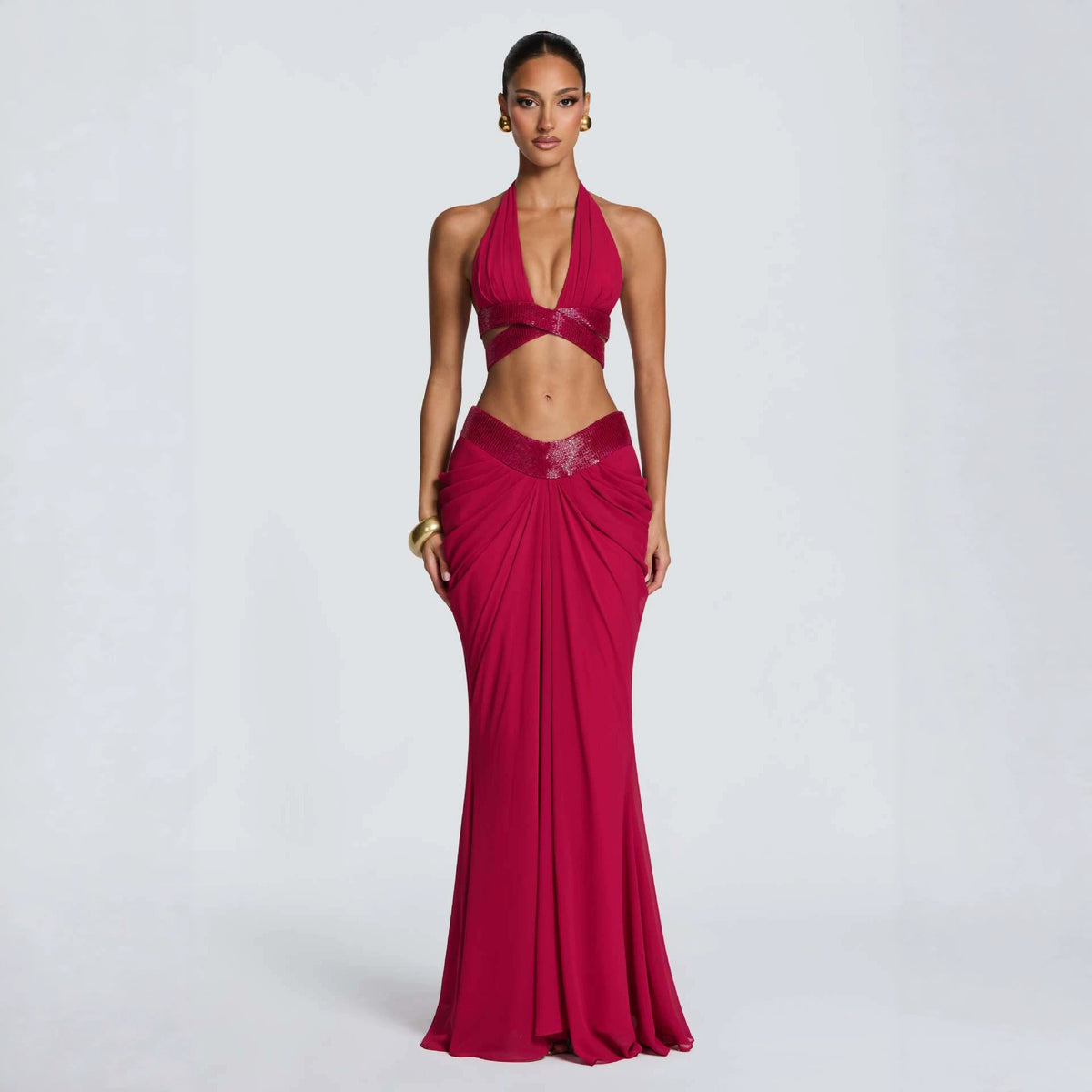 Sequin Halter Two-Piece Maxi Set