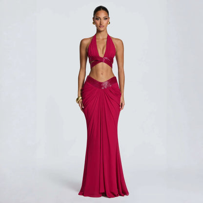 Sequin Halter Two-Piece Maxi Set
