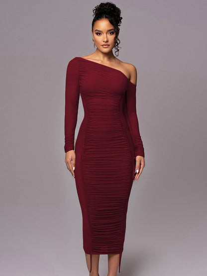 One-Shoulder Mesh-Panel Bodycon Maxi Dress — view 4