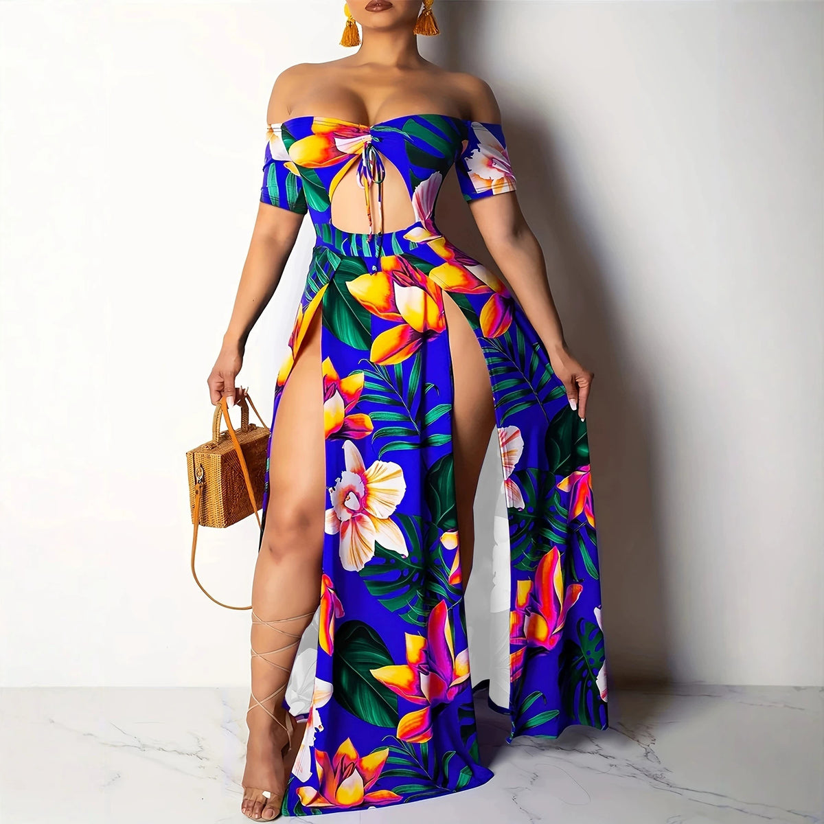 Floral Cut-Out Off-Shoulder Maxi Dress — view 4