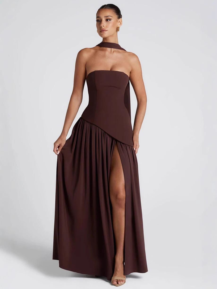 Colour-Block Strapless Maxi Dress with High Slit — view 3