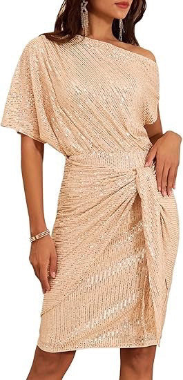 Sequin-Trim One-Shoulder Pleated Midi Dress — view 12